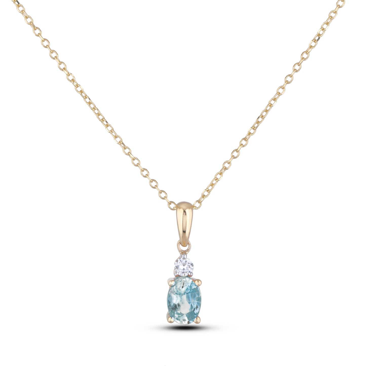 10K Gold Oval Cut Birthstone & Diamond Topped Pendant Necklace