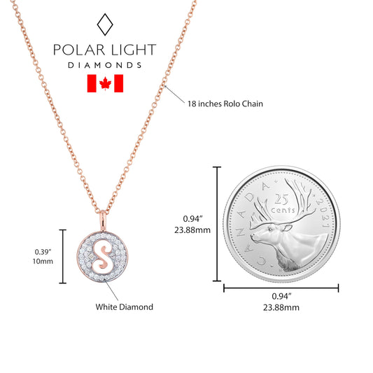 10K Gold 0.18 Cttw Pavé Canadian Diamond Alphabet Initial Pendant and Chain in Rose, White, and Yellow Gold - Choice of Alphabets