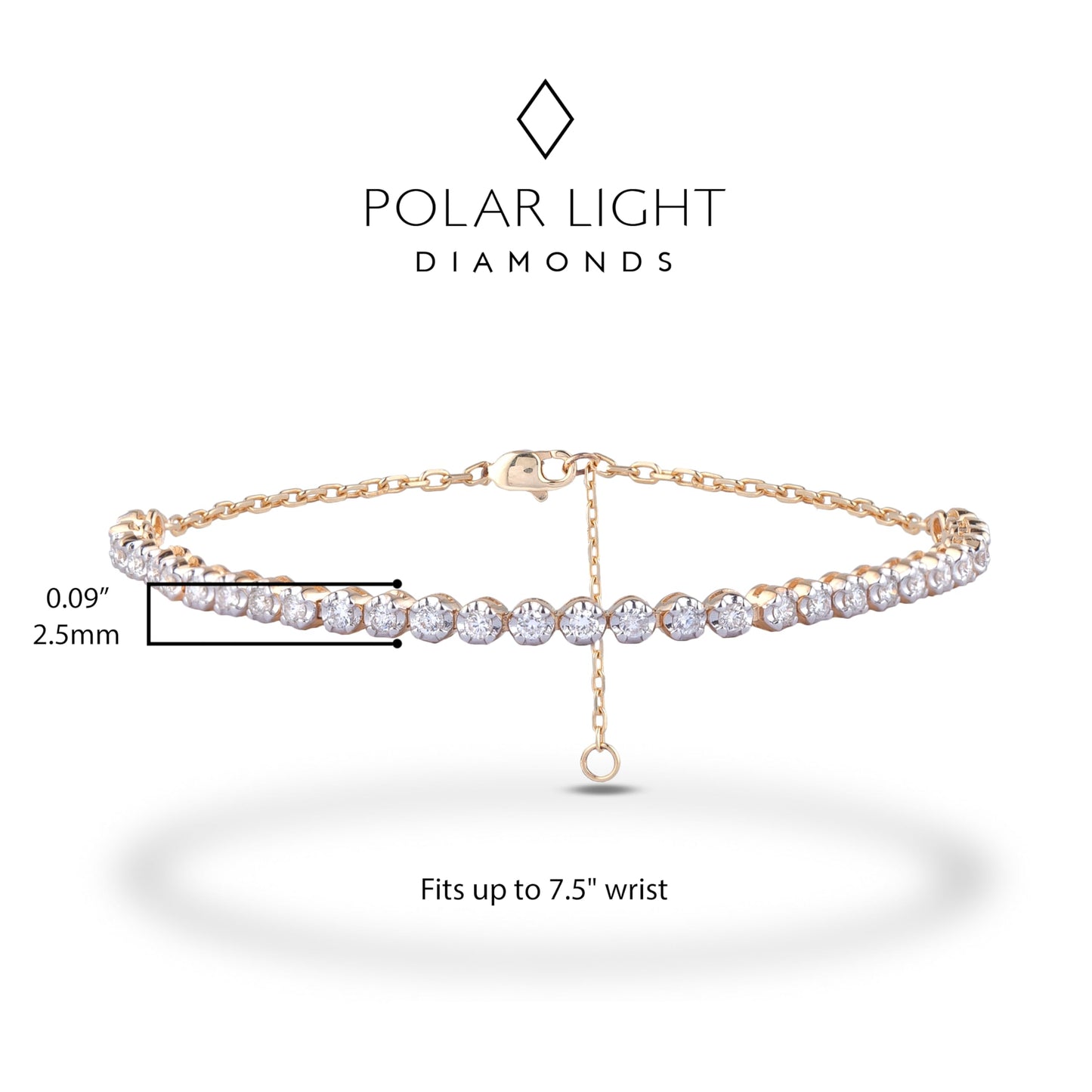 10K Solid Gold 0.76 Cttw Canadian Diamond Half Tennis Bracelet with Chain in Your Choice of Gold Color