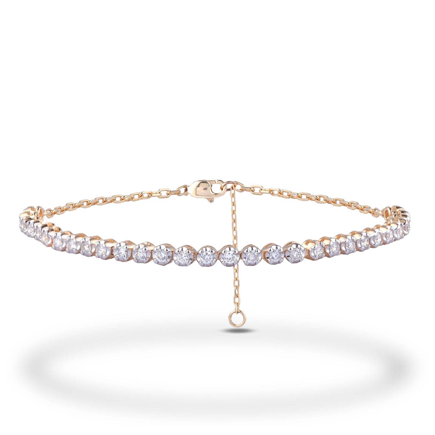10K Solid Gold 0.76 Cttw Canadian Diamond Half Tennis Bracelet with Chain in Your Choice of Gold Color