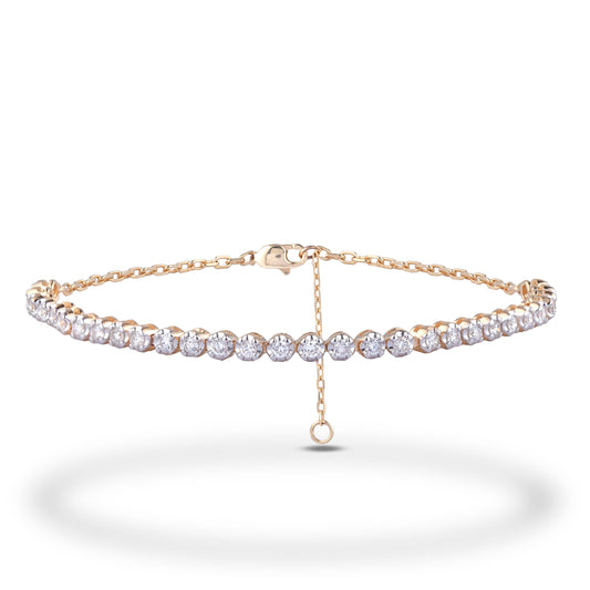 10K Solid Gold 0.76 Cttw Canadian Diamond Half Tennis Bracelet with Chain in Your Choice of Gold Color