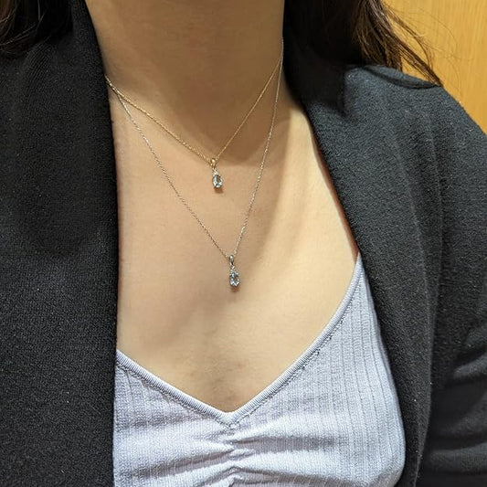 10K Gold Oval Cut Birthstone & Diamond Topped Pendant Necklace