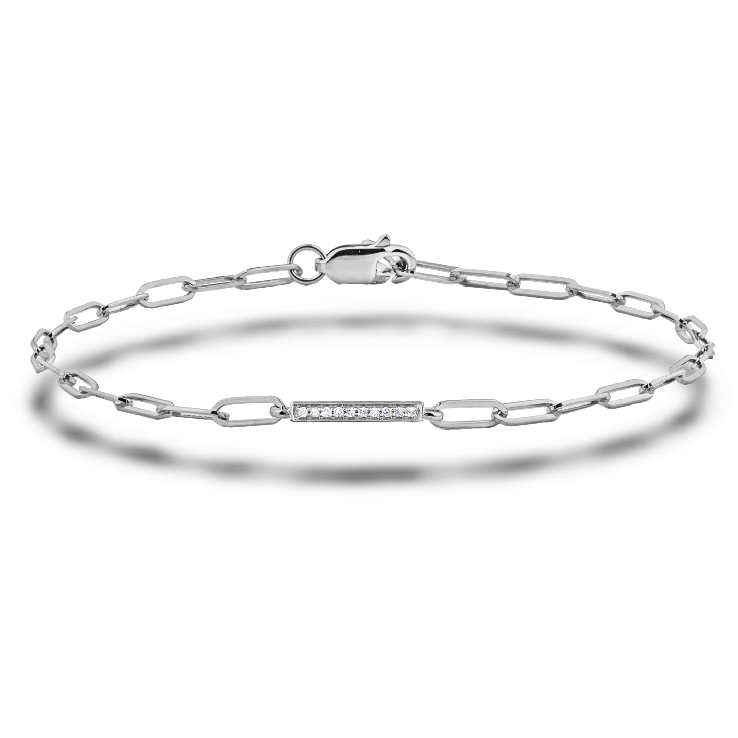 Sterling Silver 0.05 Cttw Canadian Diamond Bar Paperclip 7.5" Bracelet (I Colour, I1-I2 Clarity)