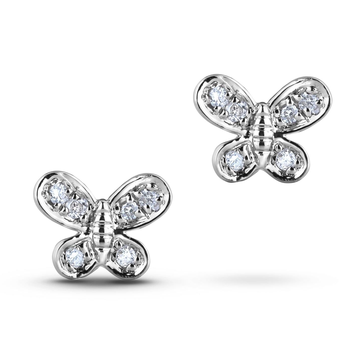 925 Sterling Silver 0.09 Cttw Natural Canadian Diamond Butterfly Stud Earrings
