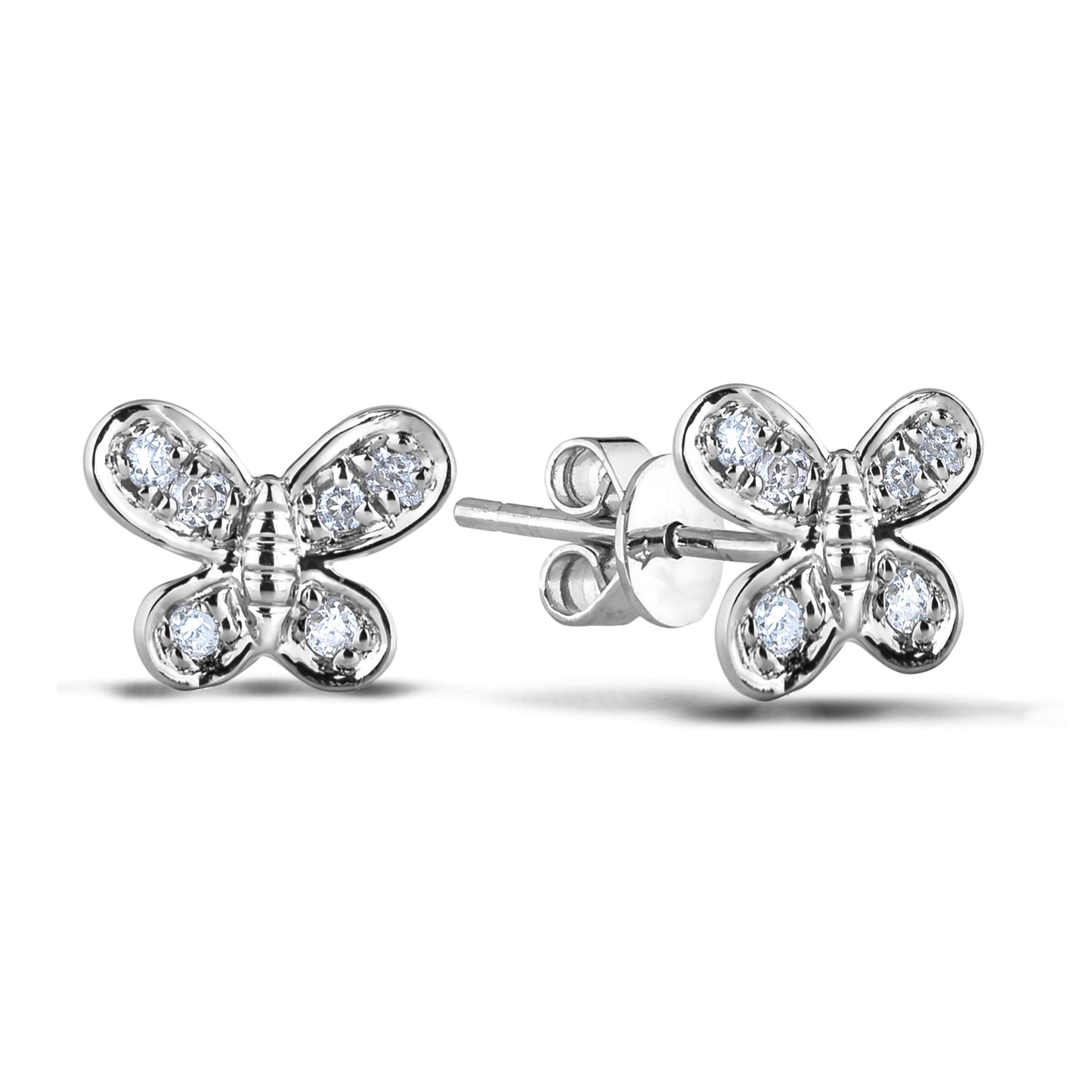 925 Sterling Silver 0.09 Cttw Natural Canadian Diamond Butterfly Stud Earrings