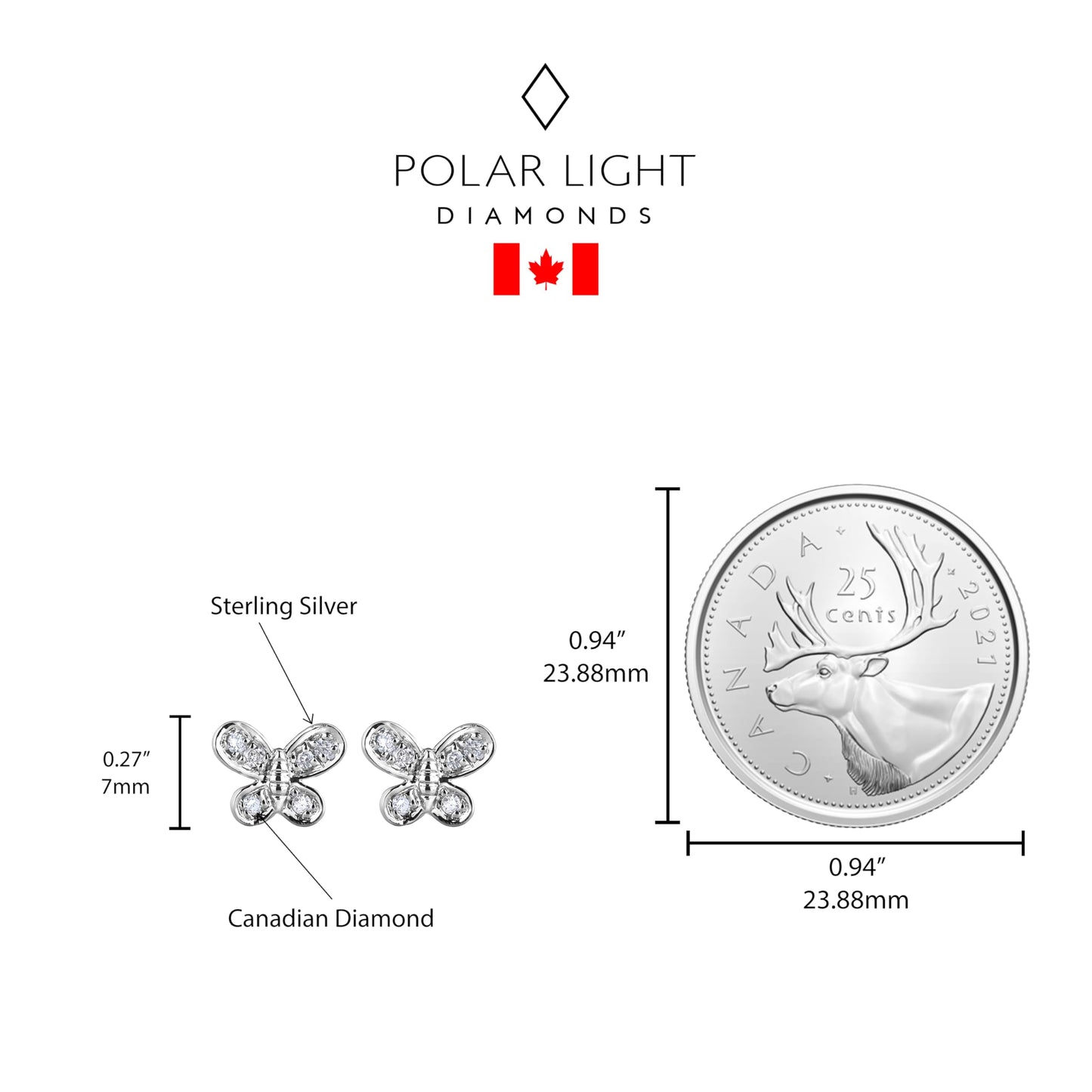 925 Sterling Silver 0.09 Cttw Natural Canadian Diamond Butterfly Stud Earrings