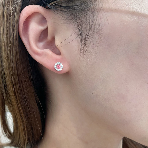 Pink Tourmaline Diamond October Birthstone Stud Earrings with Detachable Jackets