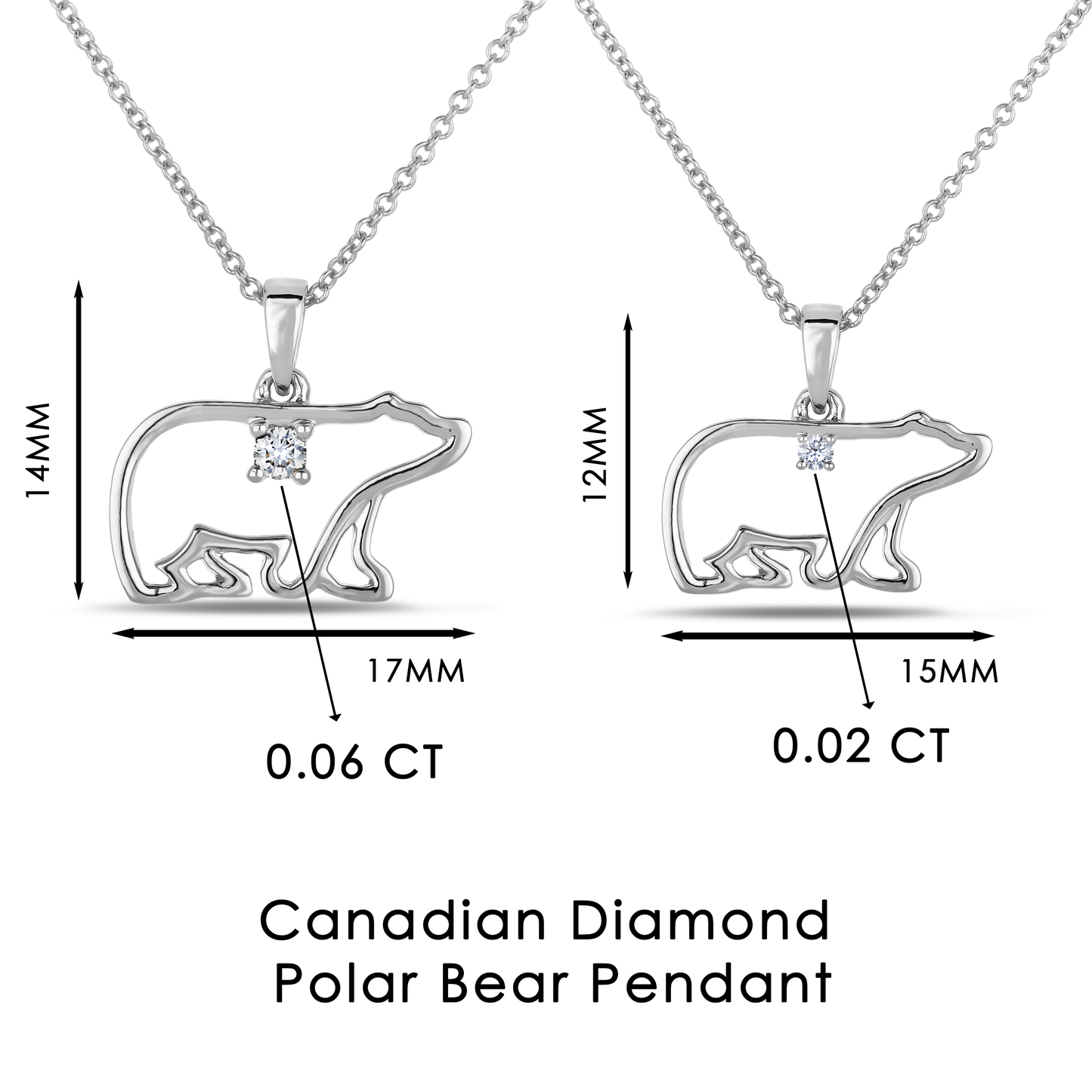 925 Sterling Silver 0.02 Ct Natural Canadian Diamond Baby Polar Bear Pendant and Chain (I Colour, I1-I2 Clarity)