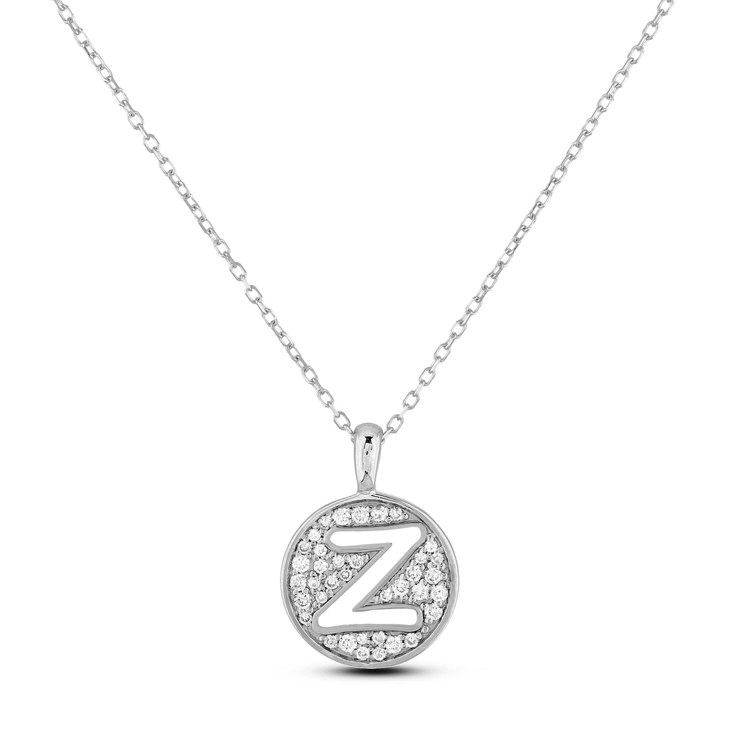 10K Gold 0.18 Cttw Pavé Canadian Diamond Alphabet Initial Pendant and Chain in Rose, White, and Yellow Gold - Choice of Alphabets