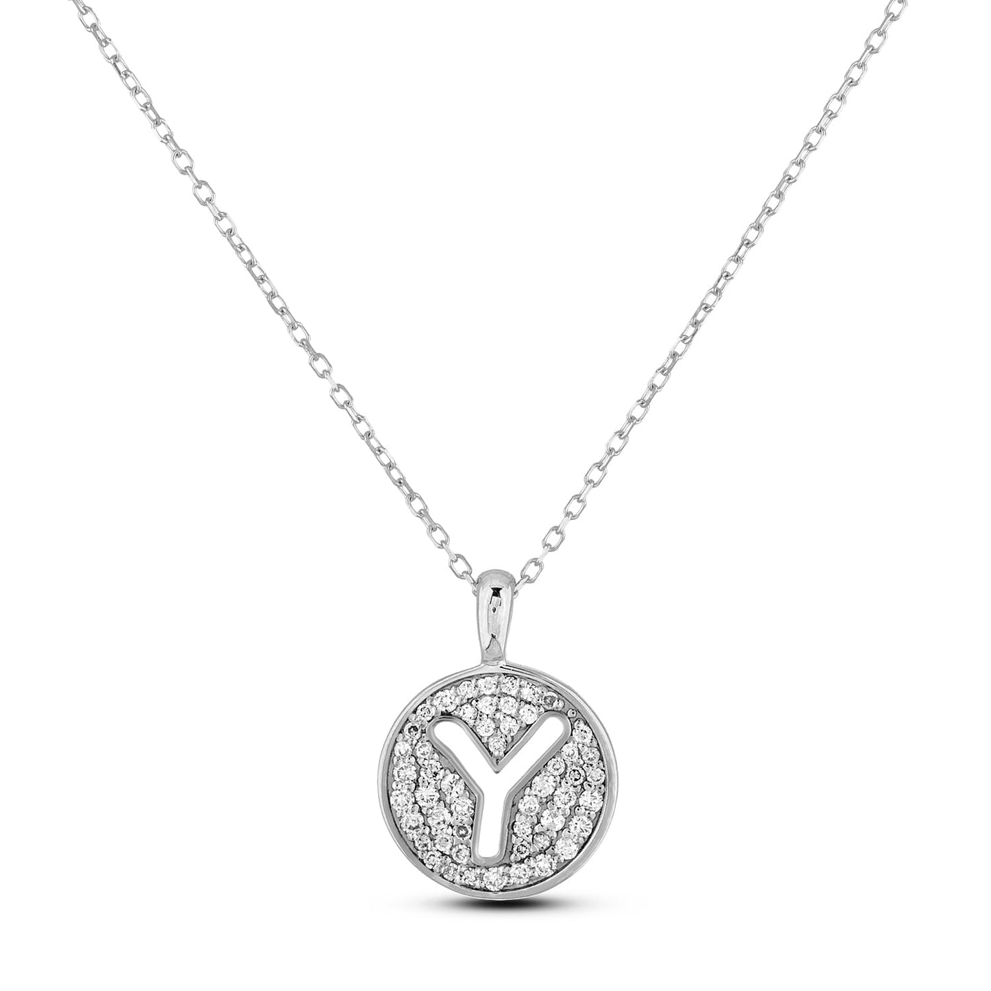 10K Gold 0.18 Cttw Pavé Canadian Diamond Alphabet Initial Pendant and Chain in Rose, White, and Yellow Gold - Choice of Alphabets
