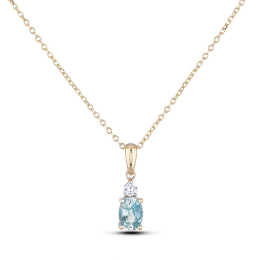 10K Gold Oval Cut Birthstone & Diamond Topped Pendant Necklace