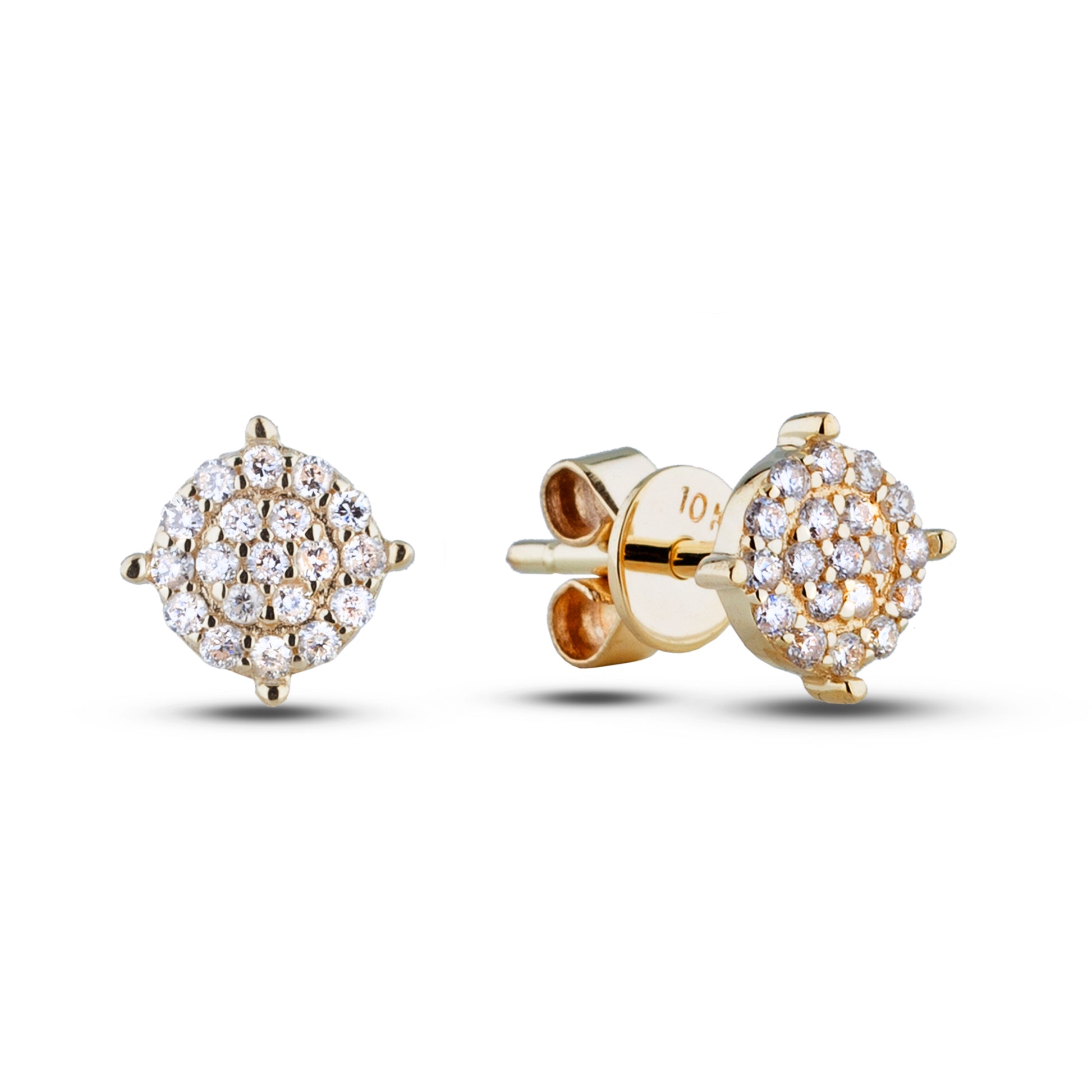 10k yellow gold earrings with diamonds on a white background