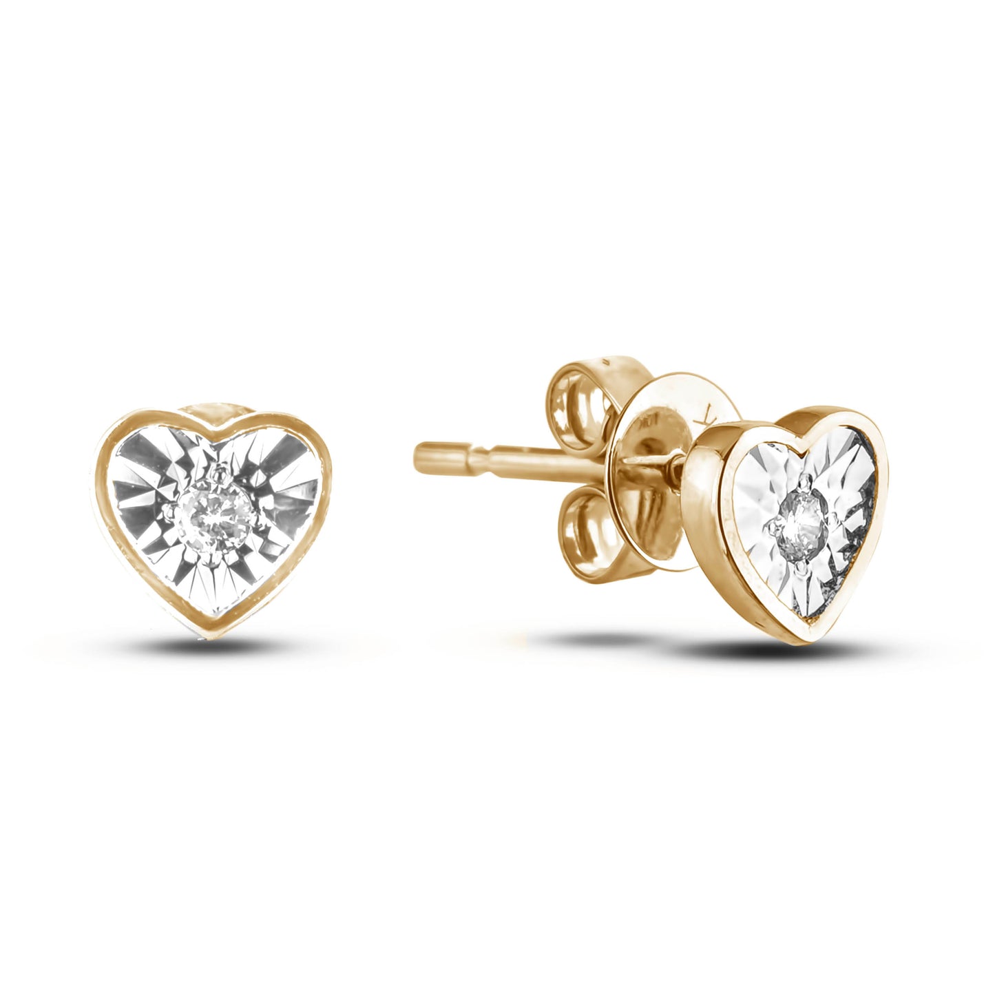 heart stud earrings in 10k yellow gold with diamonds miracle setting