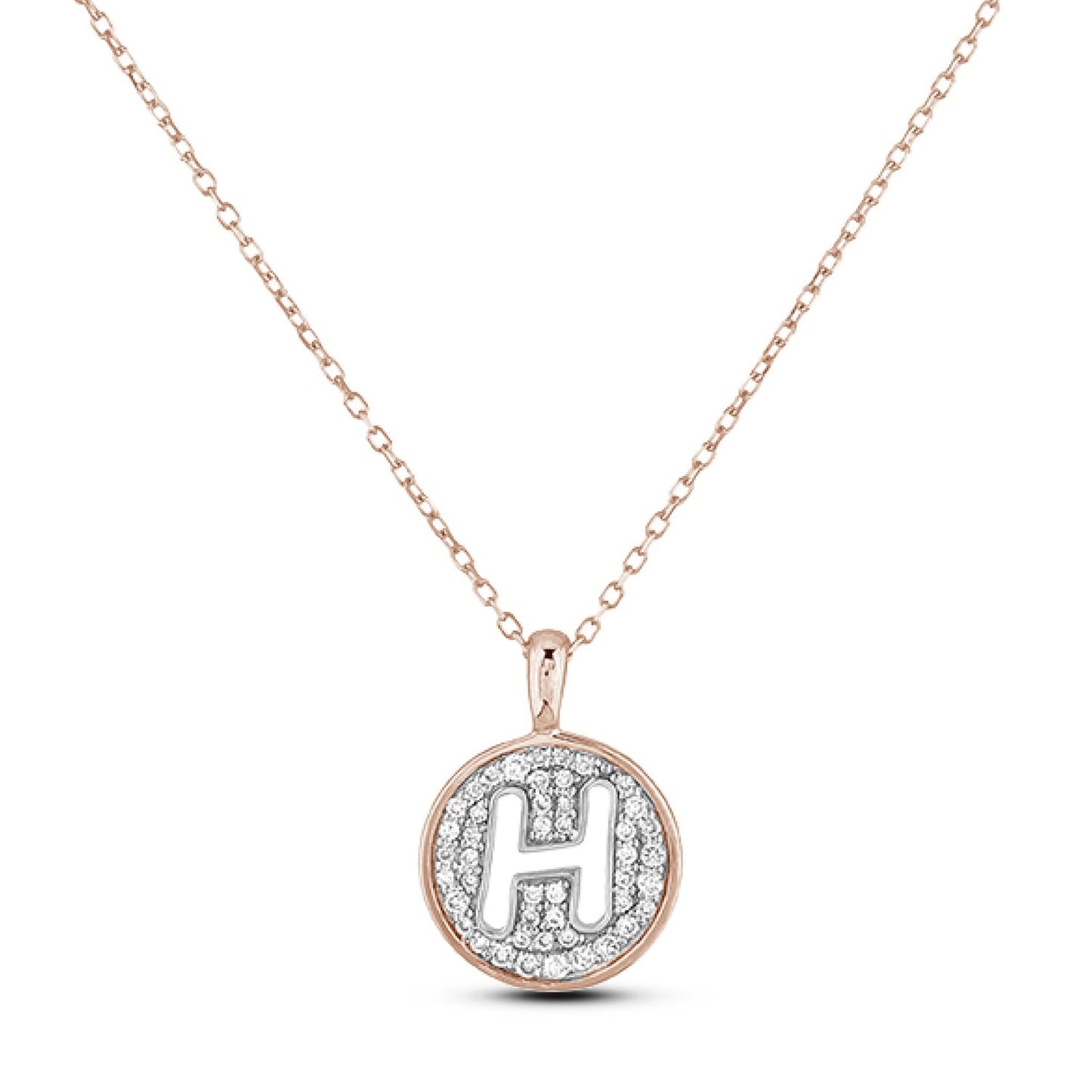 10K Gold 0.18 Cttw Pavé Canadian Diamond Alphabet Initial Pendant and Chain in Rose, White, and Yellow Gold - Choice of Alphabets