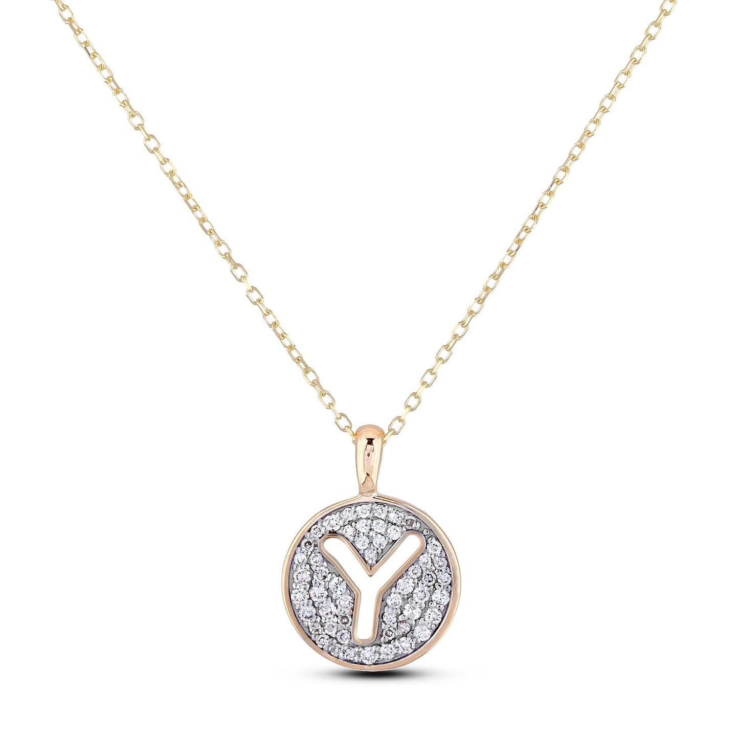 10K Gold 0.18 Cttw Pavé Canadian Diamond Alphabet Initial Pendant and Chain in Rose, White, and Yellow Gold - Choice of Alphabets