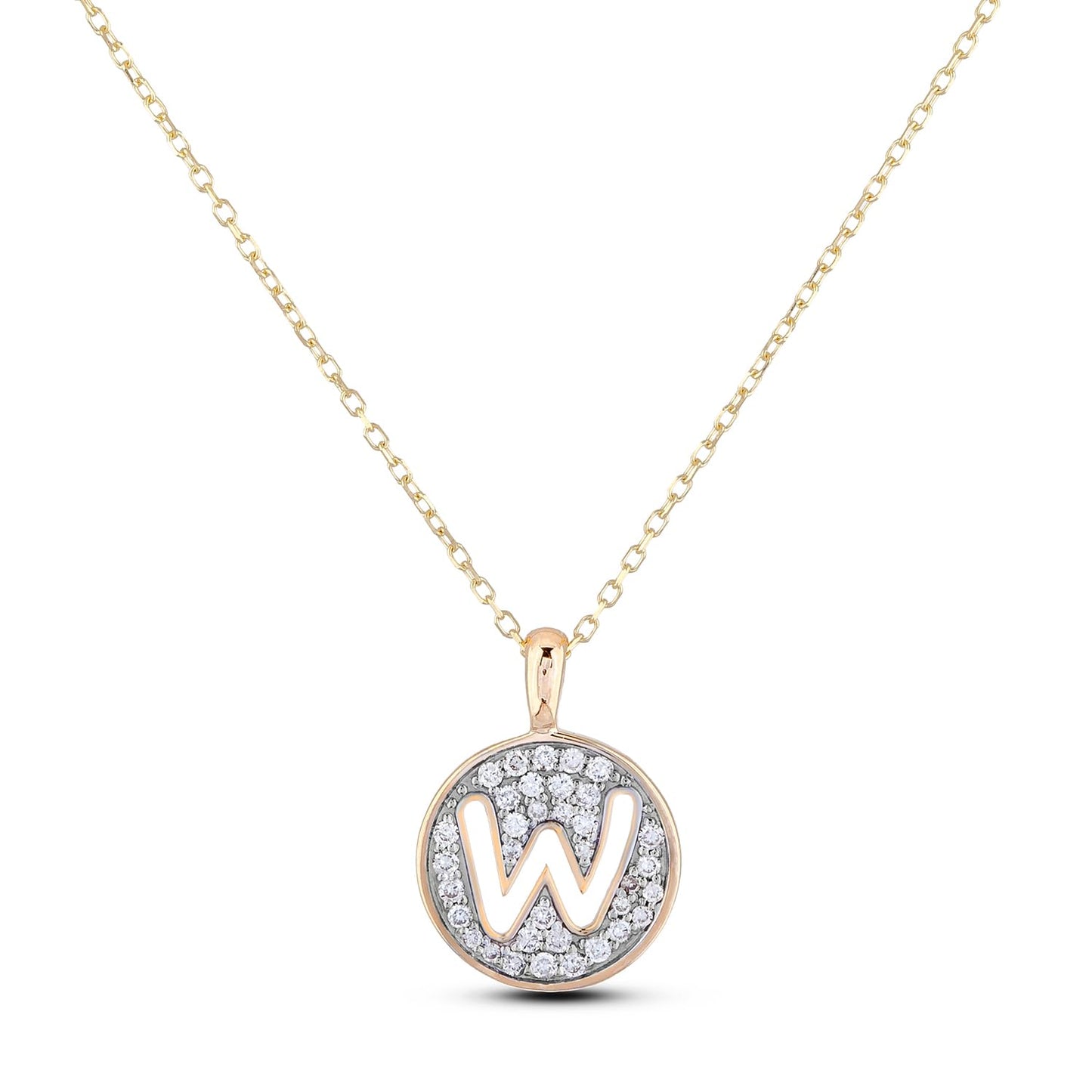 10K Gold 0.18 Cttw Pavé Canadian Diamond Alphabet Initial Pendant and Chain in Rose, White, and Yellow Gold - Choice of Alphabets