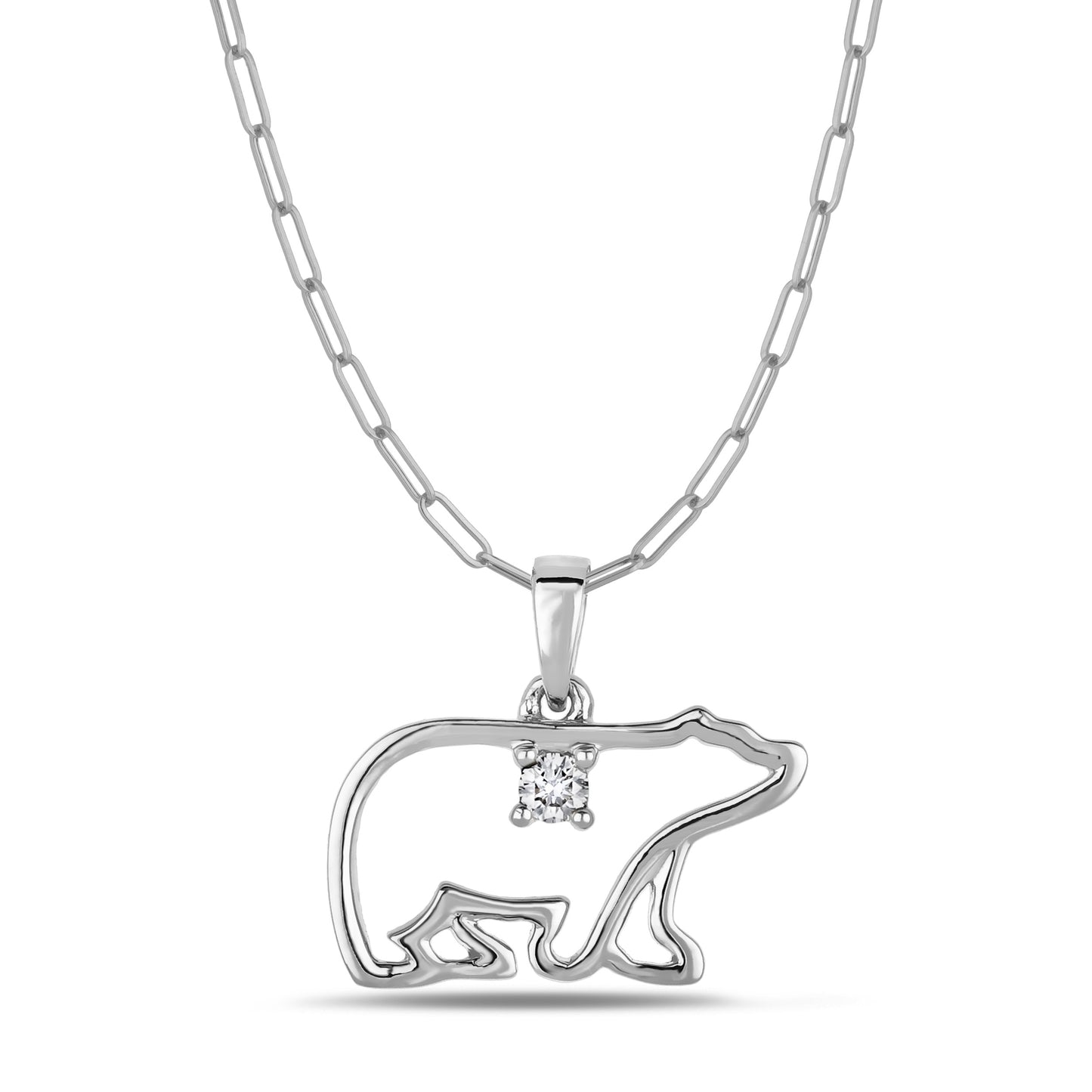 Natural Canadian Diamond Polar Bear Pendant and Paperclip Chain
