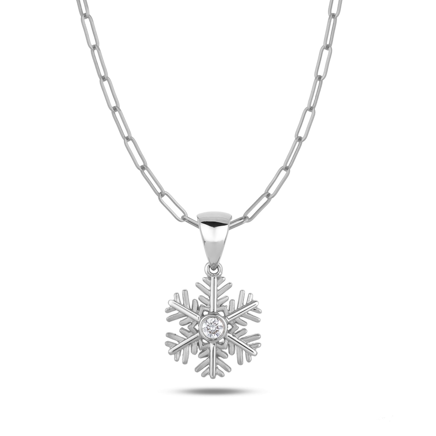 925 Sterling Silver 0.06 Ct Natural Canadian Diamond Snowflake Pendant and Chain