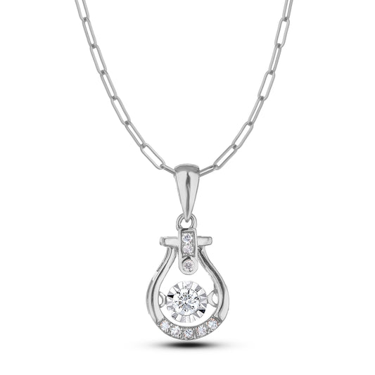 925 Sterling Silver 0.10 Cttw Natural Canadian Dancing Diamond Pendant & Paperclip Chain