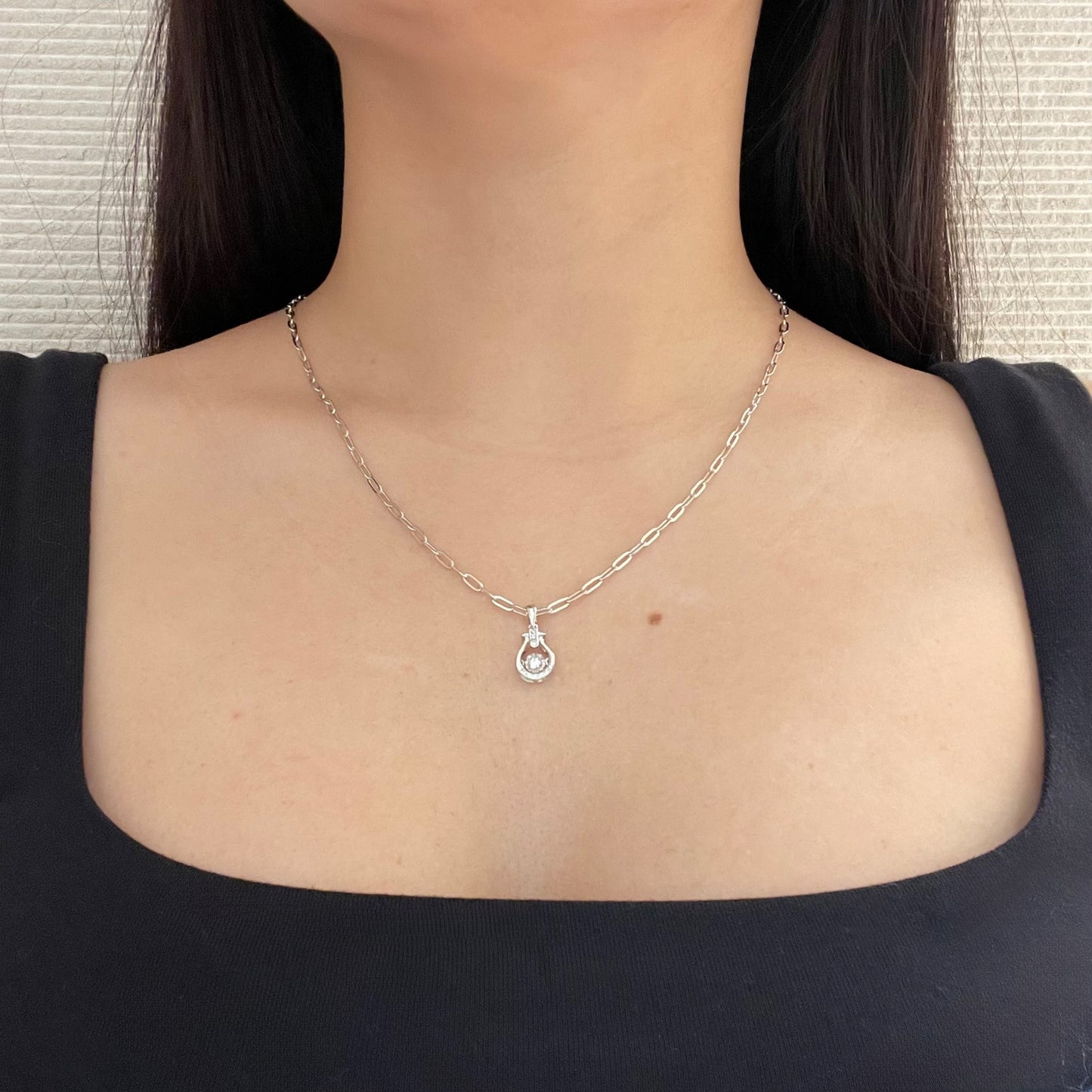 925 Sterling Silver 0.10 Cttw Natural Canadian Dancing Diamond Pendant & Paperclip Chain