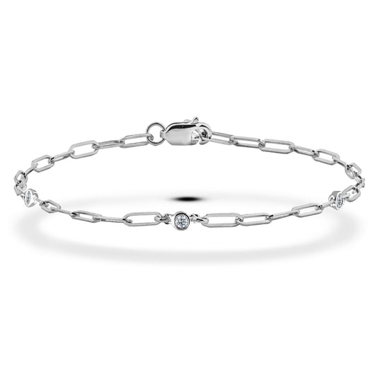 925 Sterling Silver 0.07 Ctw Natural Canadian Diamond Accent Trilogy Paperclip Bracelet