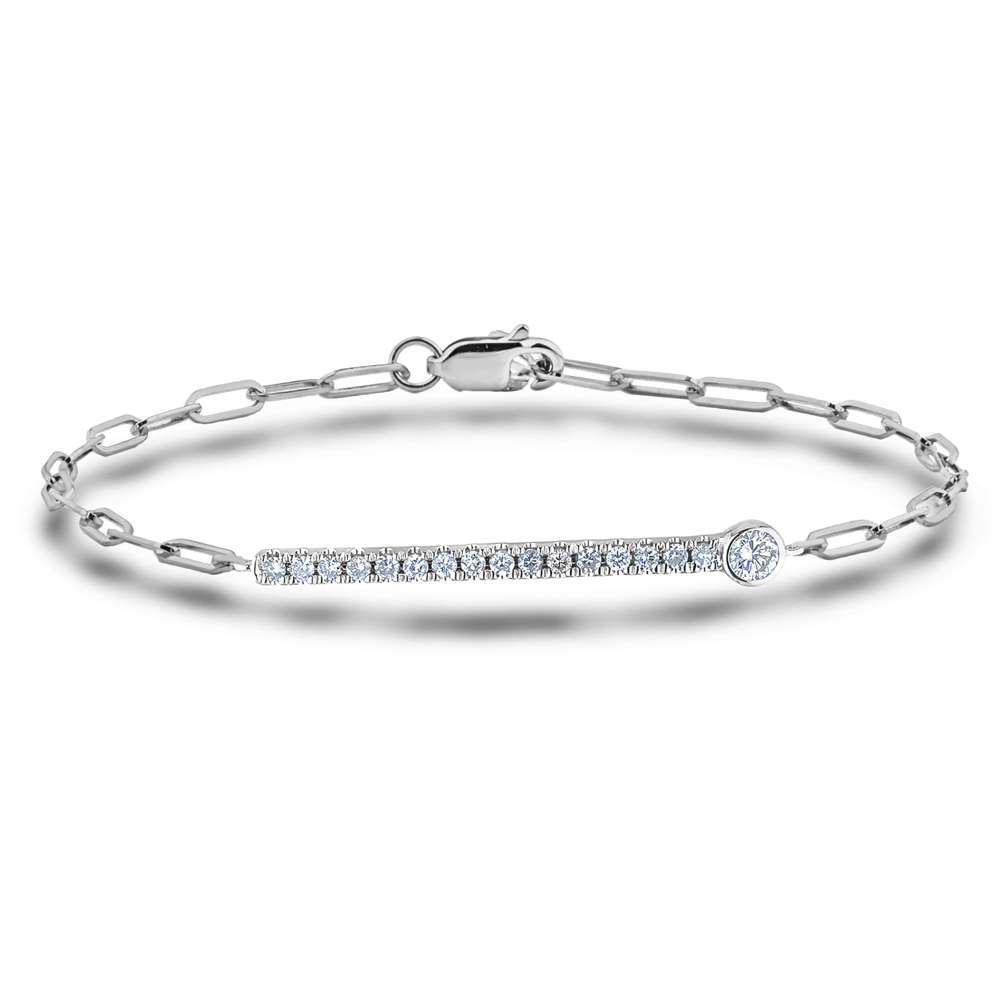 925 sterling silver paperclip line bracelet featuring 0.28 carat total weight natural Canadian diamonds on a white background
