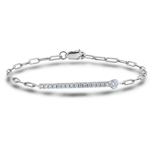 925 sterling silver paperclip line bracelet featuring 0.28 carat total weight natural Canadian diamonds on a white background