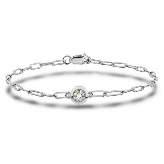 925 Sterling Silver Natural Solitaire Bezel Set Canadian Diamond Paperclip Bracelet