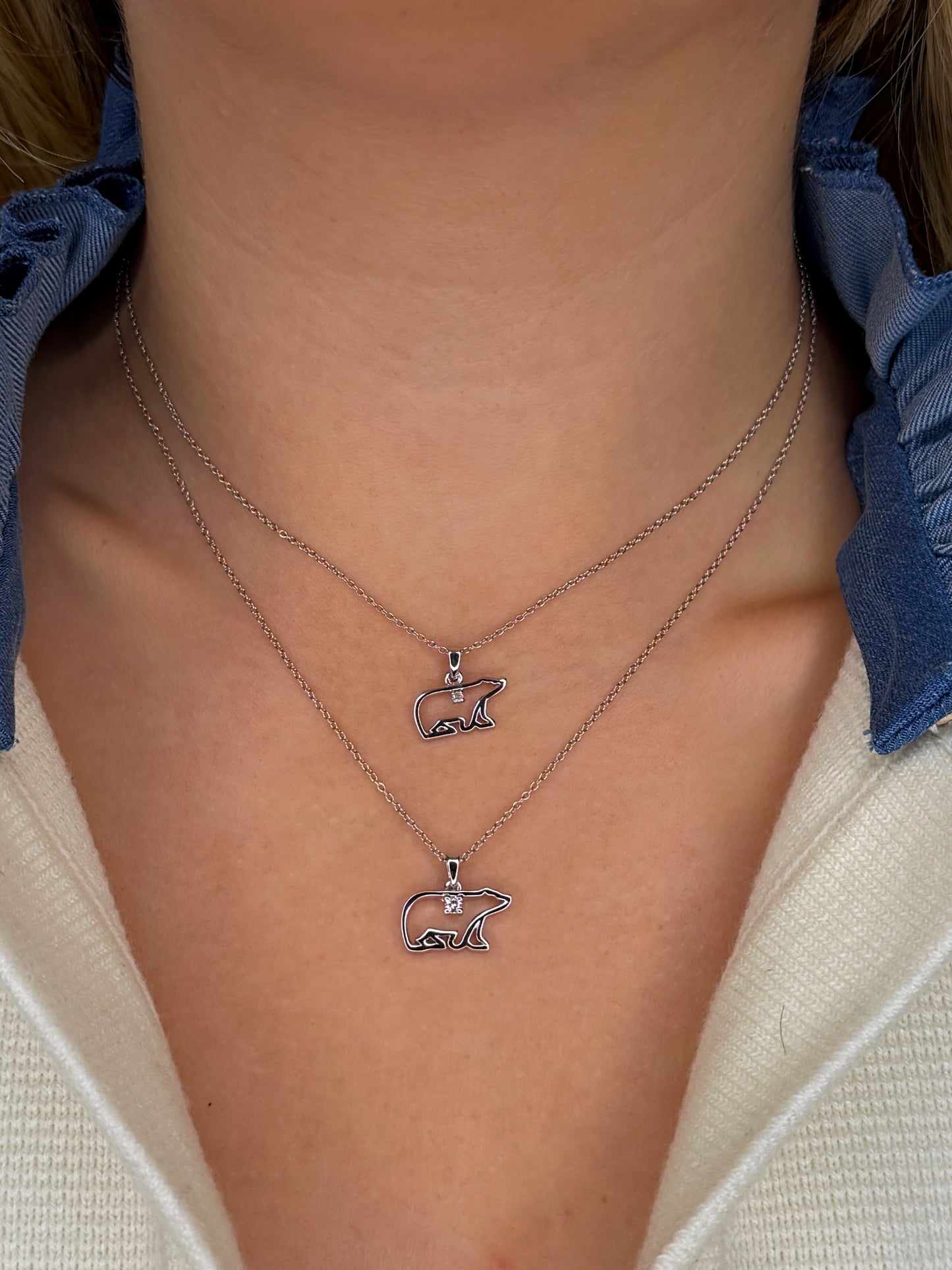 925 Sterling Silver 0.02 Ct Natural Canadian Diamond Baby Polar Bear Pendant and Chain  (I Colour, I1-I2 Clarity)