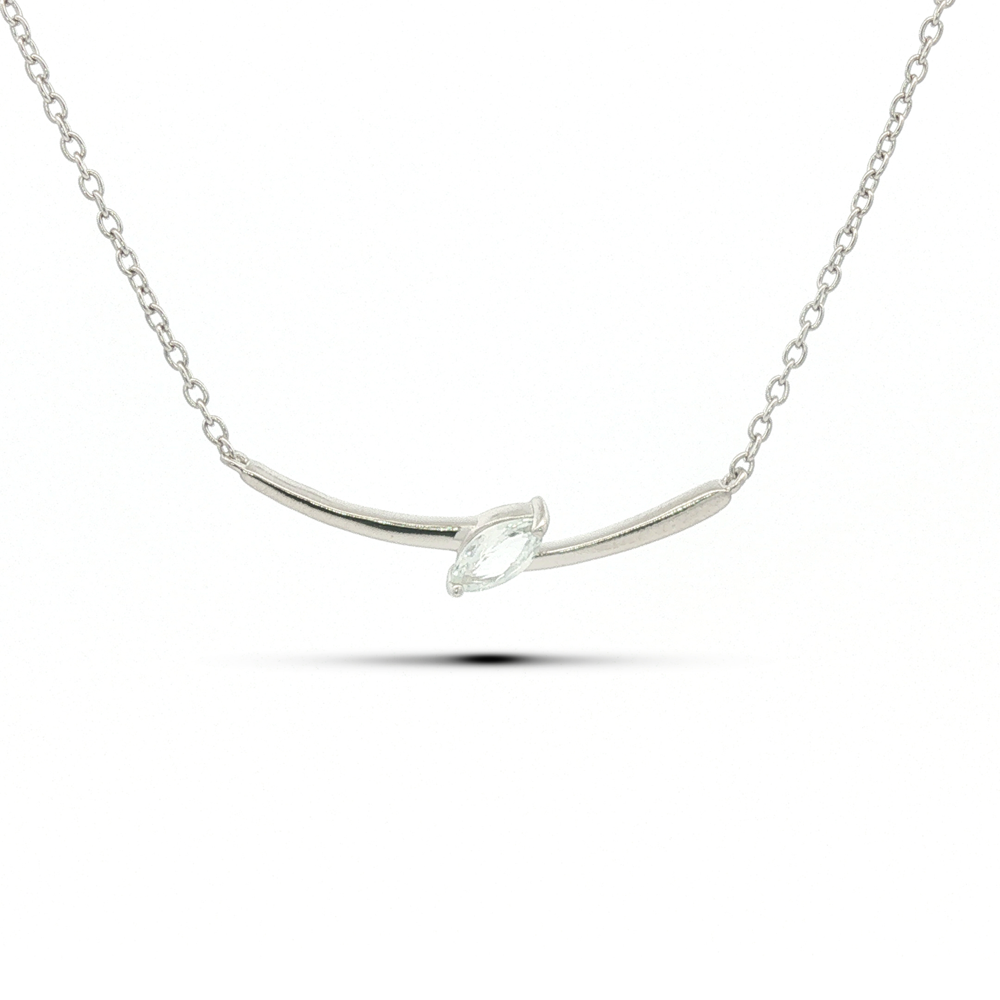 925 Sterling Silver Marquise Cut 0.30 Ct White Sapphire Solitaire Thunderbolt Necklace