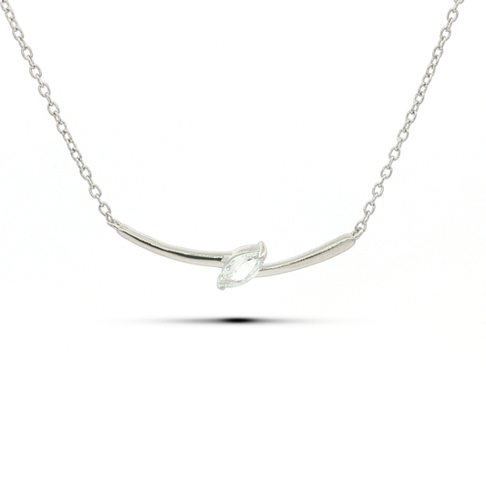 925 Sterling Silver Marquise Cut 0.30 Ct White Sapphire Solitaire Thunderbolt Necklace