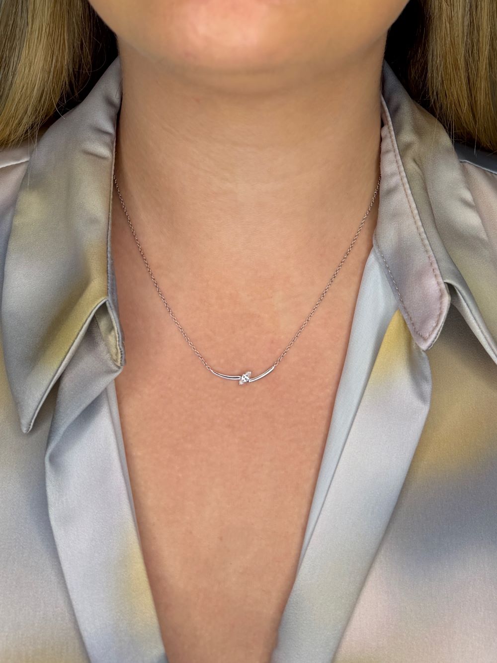 925 Sterling Silver Marquise Cut 0.30 Ct White Sapphire Solitaire Thunderbolt Necklace