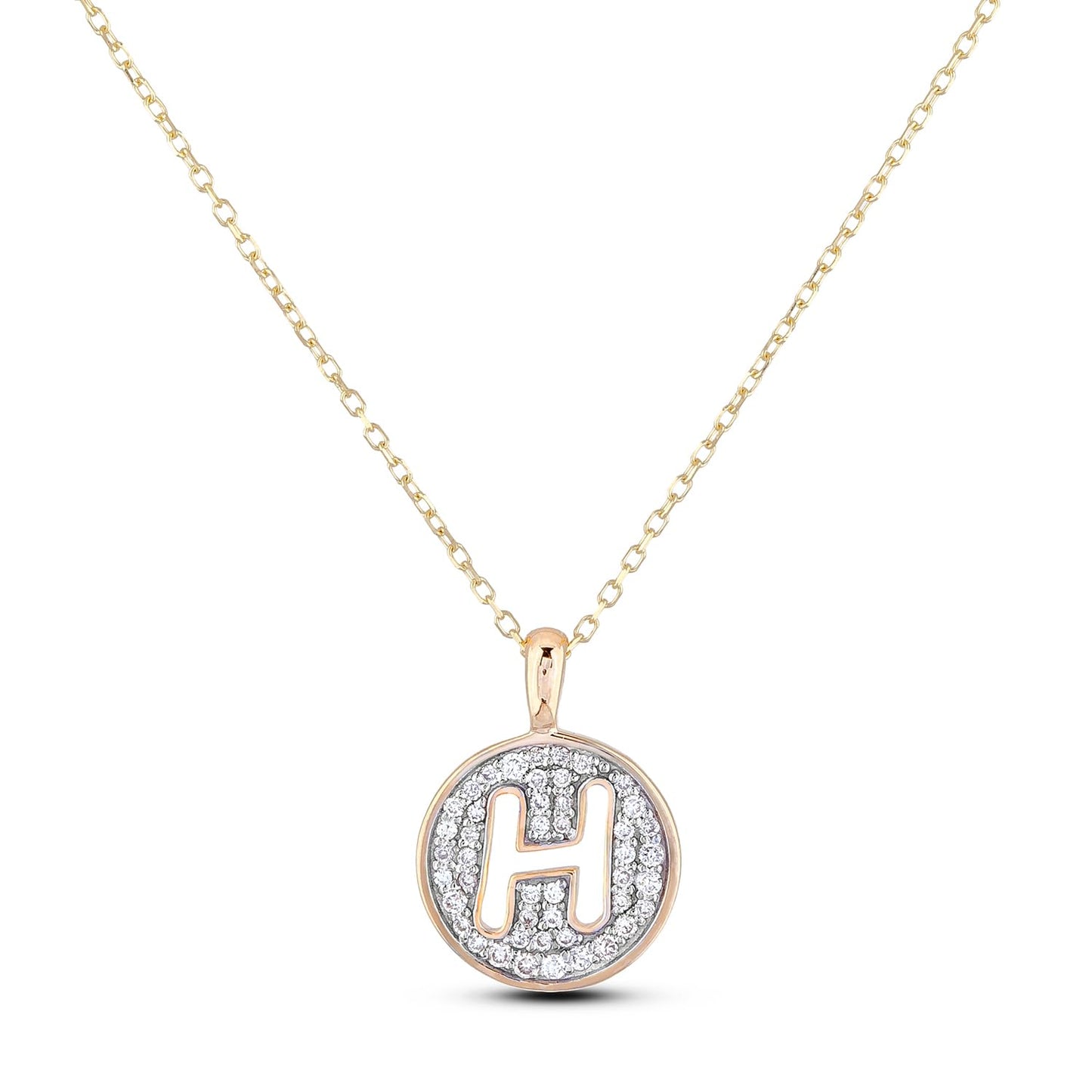 10K Gold 0.18 Cttw Pavé Canadian Diamond Alphabet Initial Pendant and Chain in Rose, White, and Yellow Gold - Choice of Alphabets