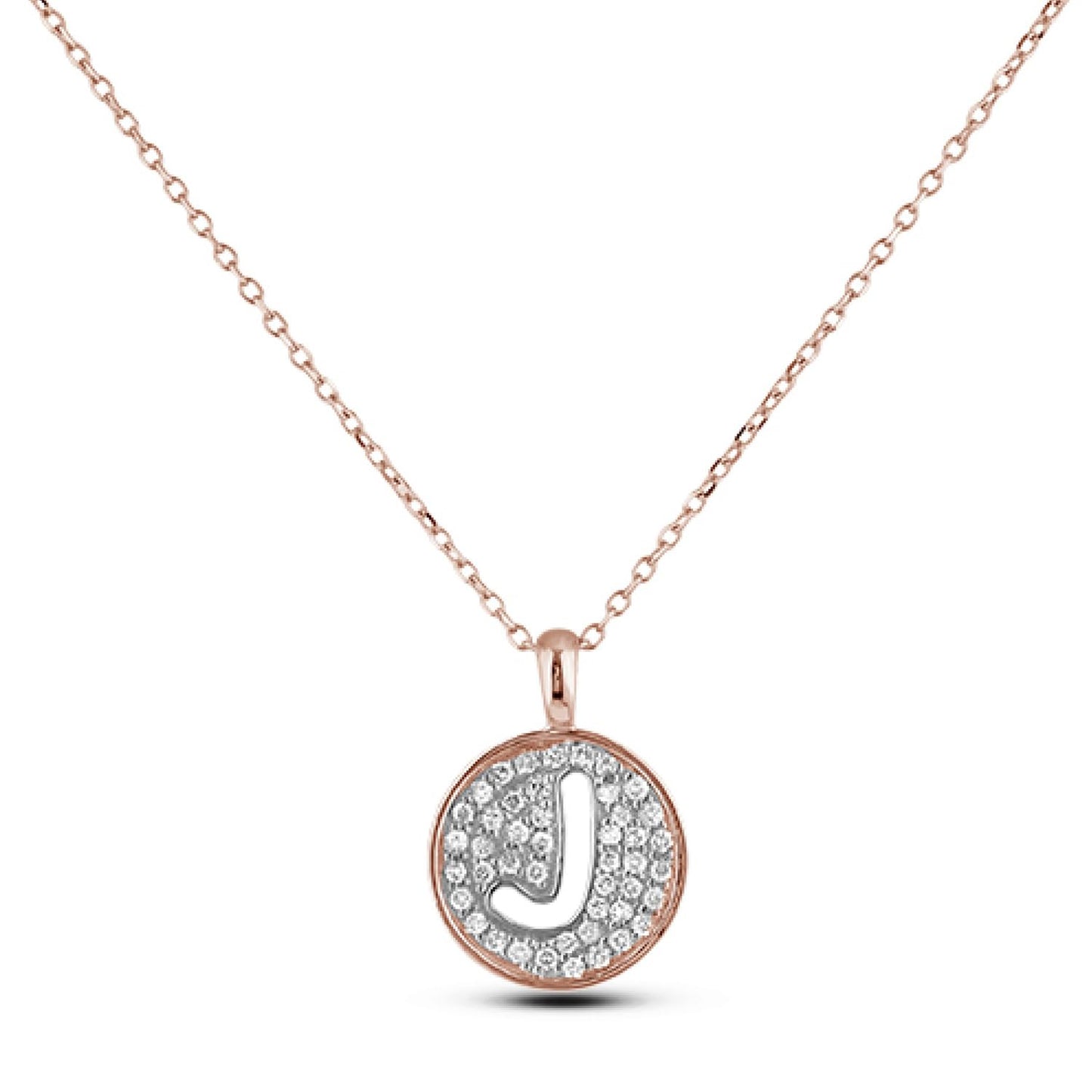 10K Gold 0.18 Cttw Pavé Canadian Diamond Alphabet Initial Pendant and Chain in Rose, White, and Yellow Gold - Choice of Alphabets