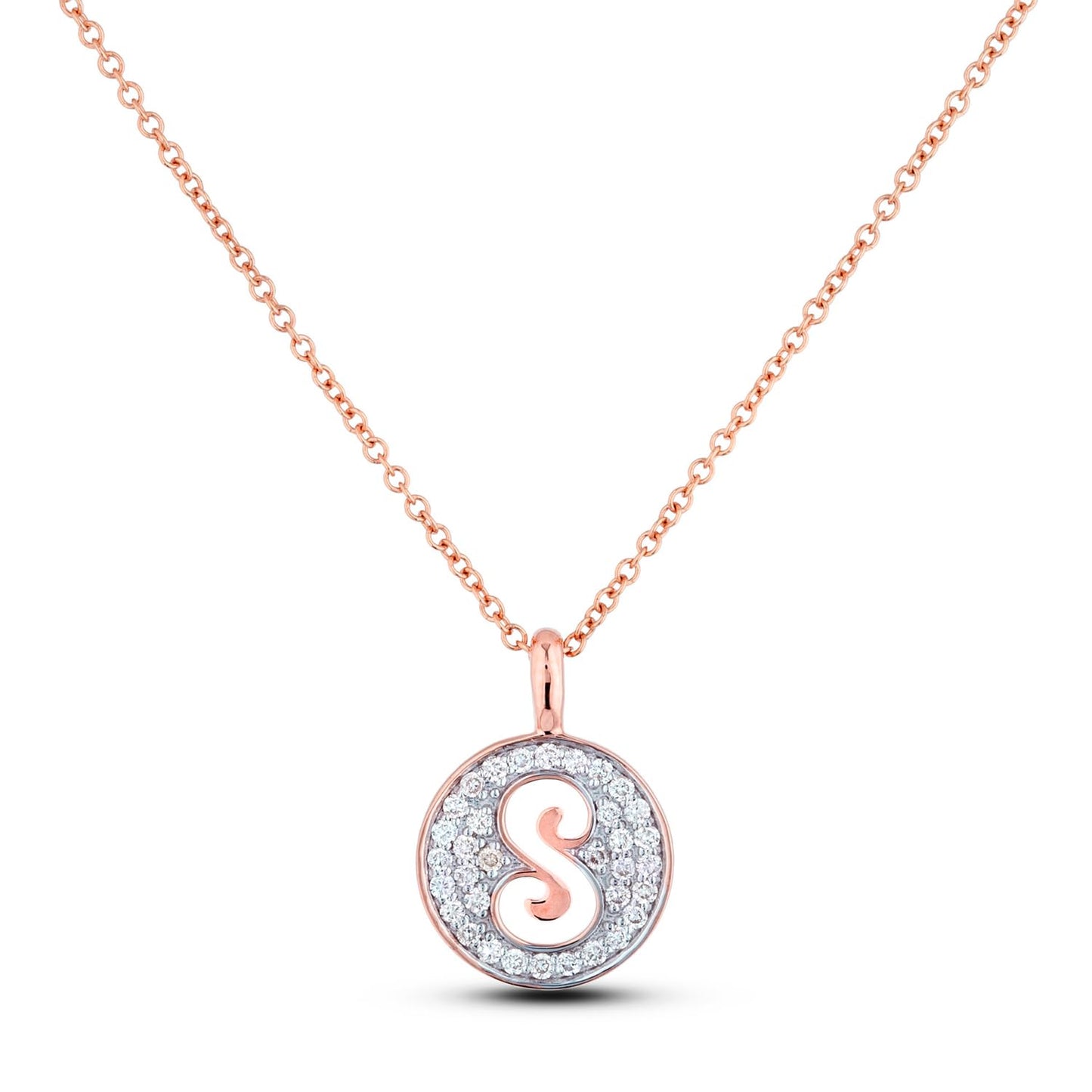 10K Gold 0.18 Cttw Pavé Canadian Diamond Alphabet Initial Pendant and Chain in Rose, White, and Yellow Gold - Choice of Alphabets
