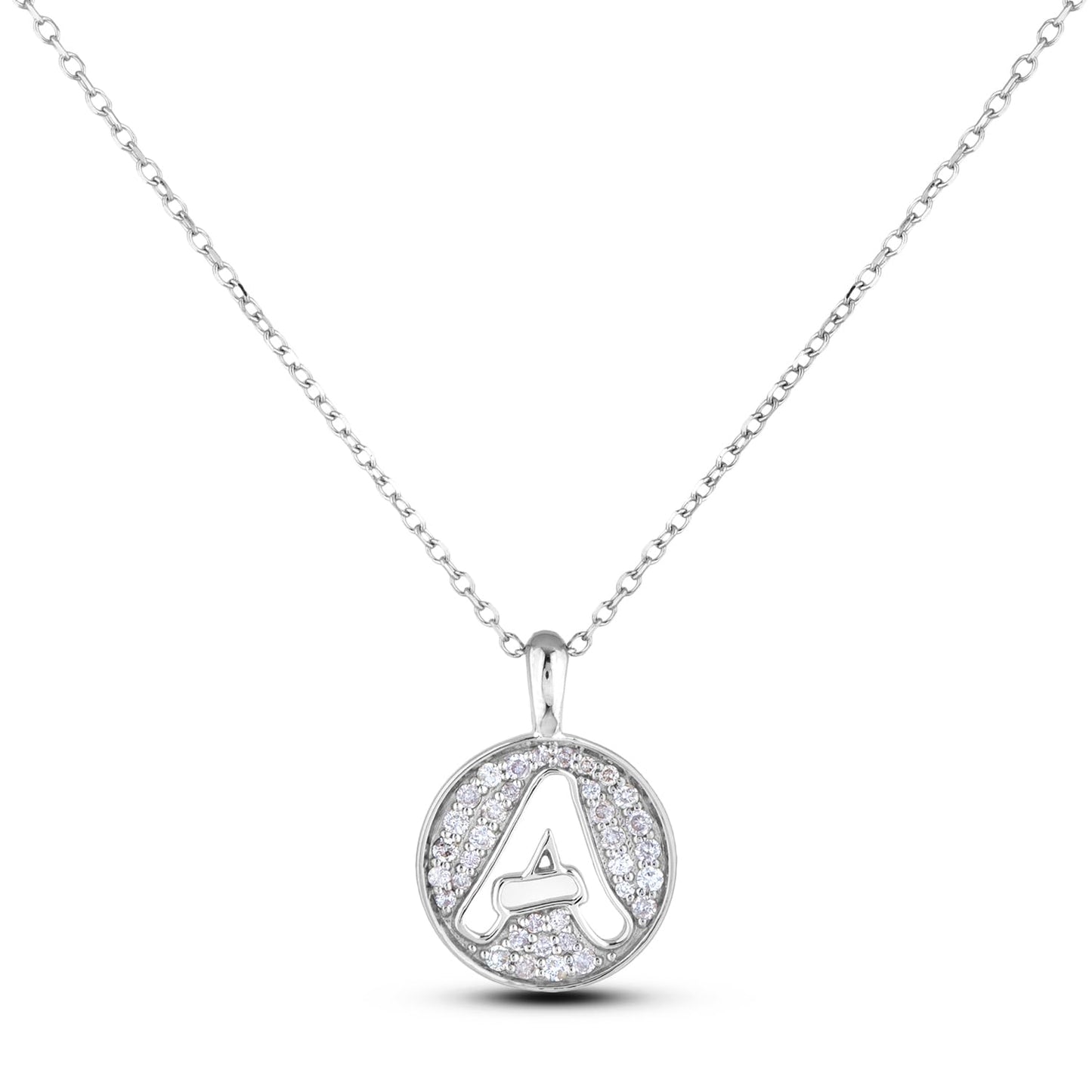 10K Gold 0.18 Cttw Pavé Canadian Diamond Alphabet Initial Pendant and Chain in Rose, White, and Yellow Gold - Choice of Alphabets