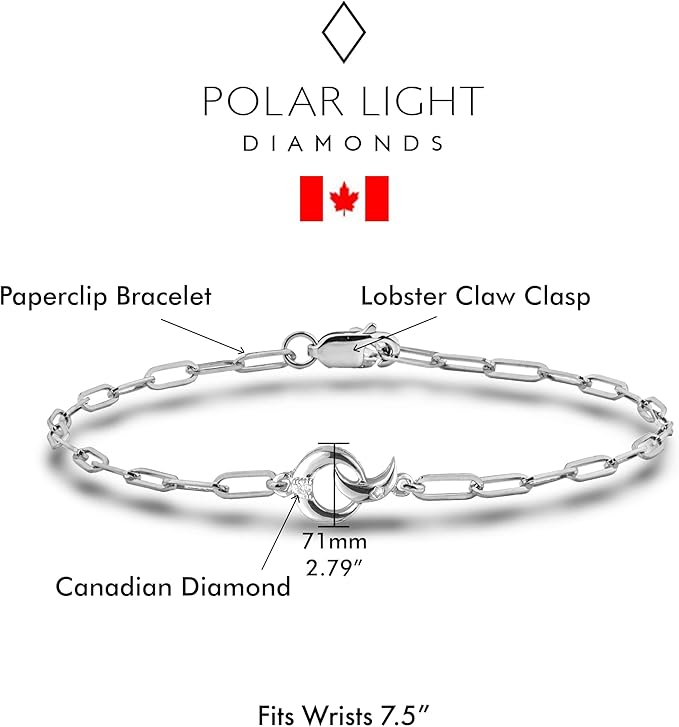 925 Sterling Silver 0.02 Ctw Natural Canadian Diamond Accent Moon and Stars Paperclip Bracelet