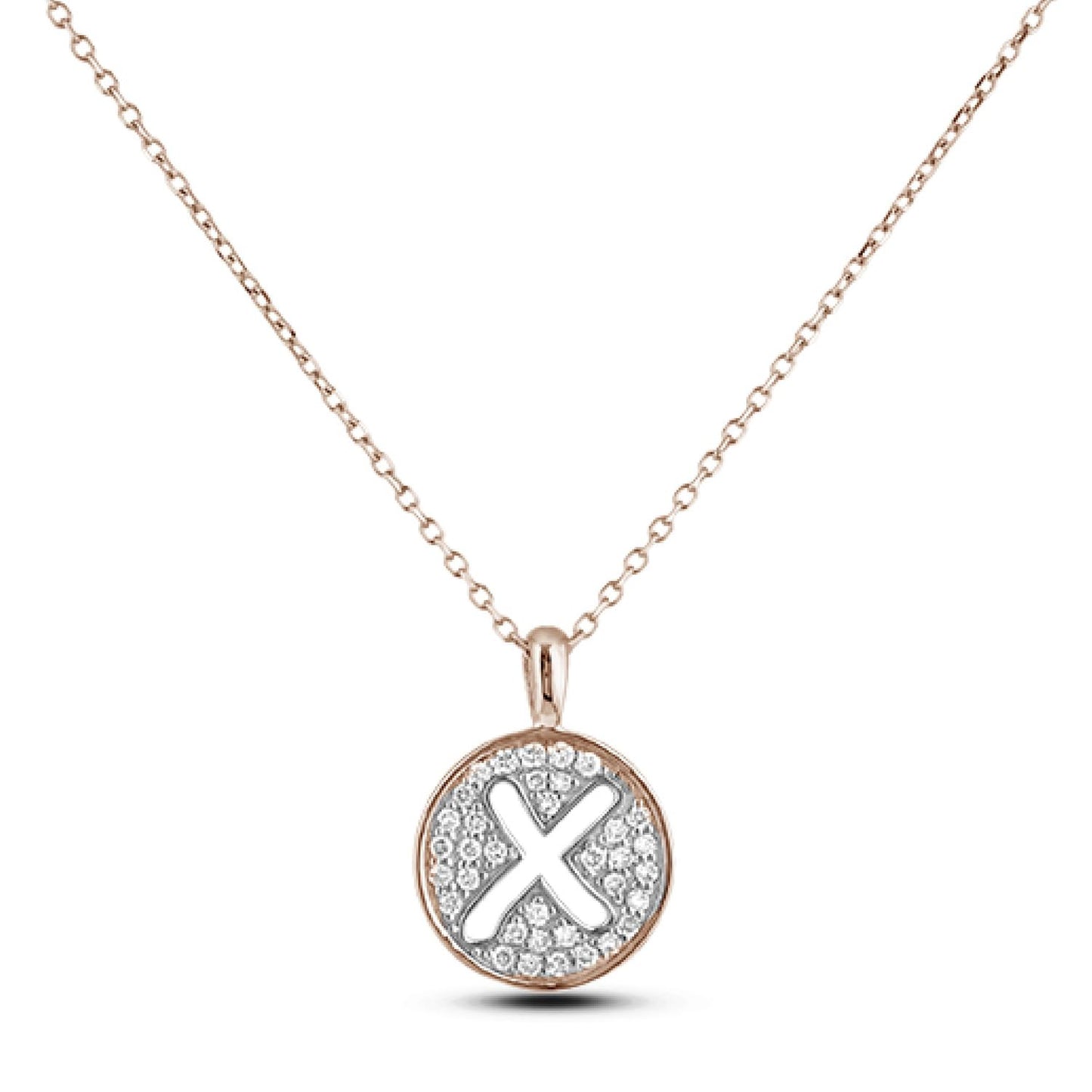 10K Gold 0.18 Cttw Pavé Canadian Diamond Alphabet Initial Pendant and Chain in Rose, White, and Yellow Gold - Choice of Alphabets