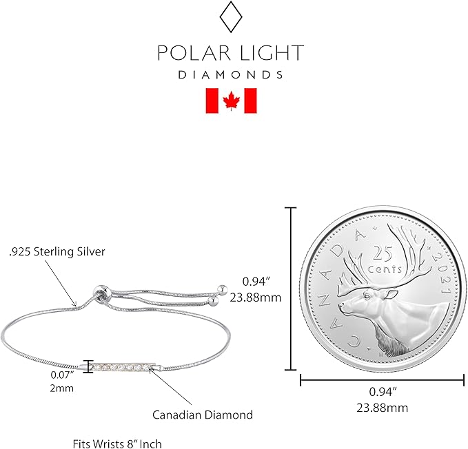 925 Sterling Silver and 10K Yellow Gold 0.10 Cttw Canadian Diamond Bar Adjustable Bolo Bracelet