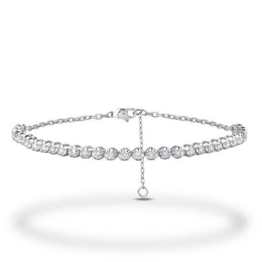 10K Solid Gold 0.76 Cttw Canadian Diamond Half Tennis Bracelet with Chain in Your Choice of Gold Color
