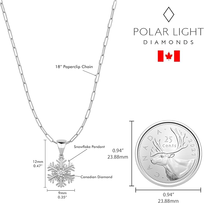 925 Sterling Silver 0.06 Ct Natural Canadian Diamond Snowflake Pendant and Chain