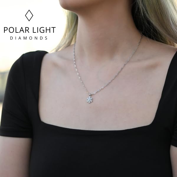 925 Sterling Silver 0.06 Ct Natural Canadian Diamond Snowflake Pendant and Chain