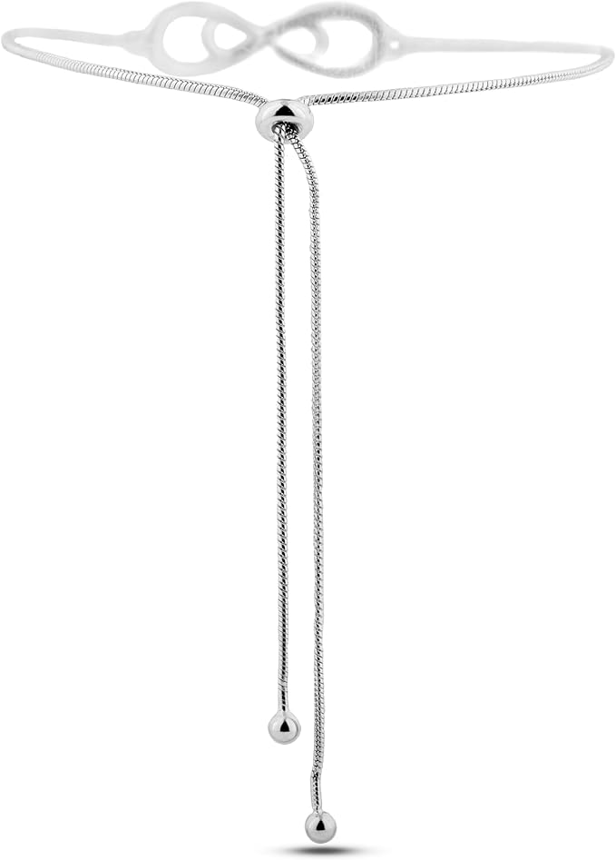 close up back image of chain and adjustable clasp of 925 sterling silver bolo bracelet with Canadian diamonds and infinity symbol 