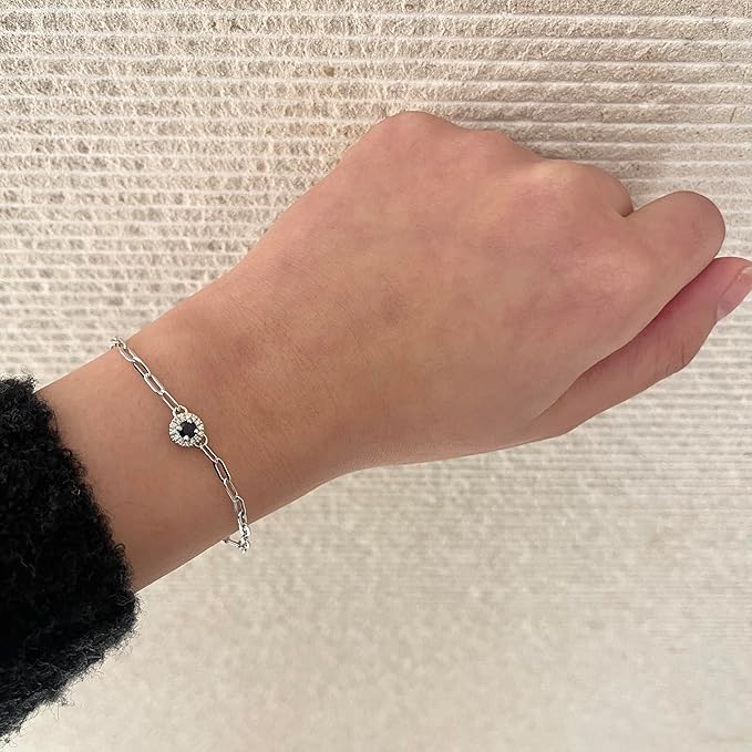 925 Sterling Silver Sapphire and Canadian Diamond Halo Paperclip Bracelet