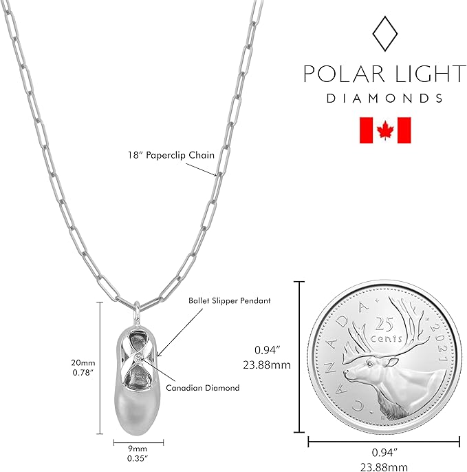 925 Sterling Silver 0.01 Ct Natural Canadian Diamond Ballet Slipper Pendant & Paperclip Chain