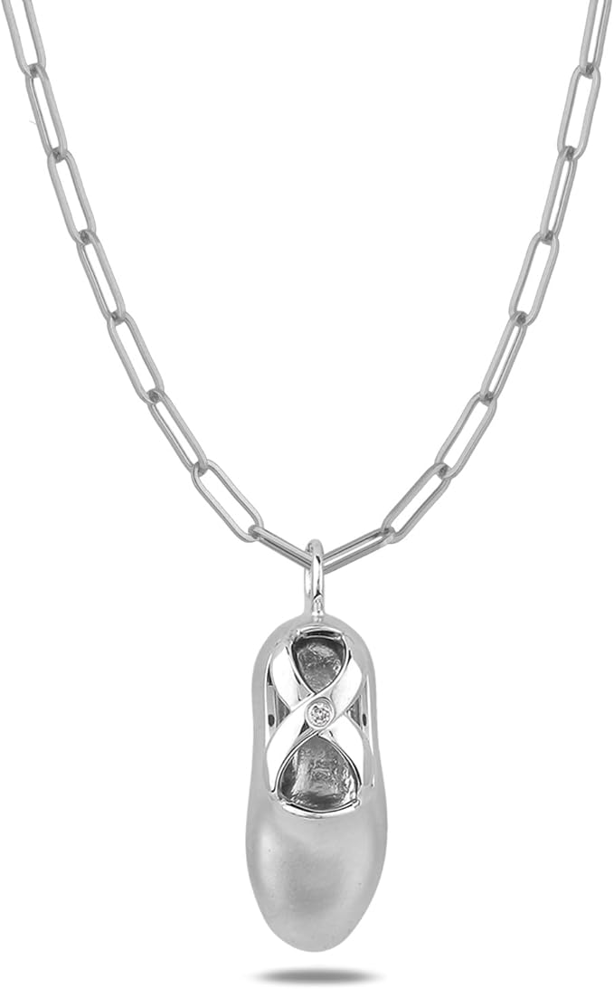 925 Sterling Silver 0.01 Ct Natural Canadian Diamond Ballet Slipper Pendant & Paperclip Chain