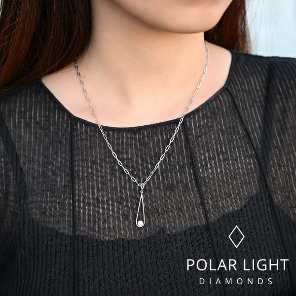 925 Sterling Silver 0.06 Ct Natural Canadian Diamond Droplet Pendant & Paperclip Chain