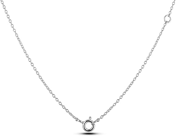 Close-up of a 925 sterling silver rolo chain featuring round, symmetrical links. The 18-inch necklace includes a sizing ring at the 16-inch mark for adjustable length, secured with a polished spring-ring clasp.