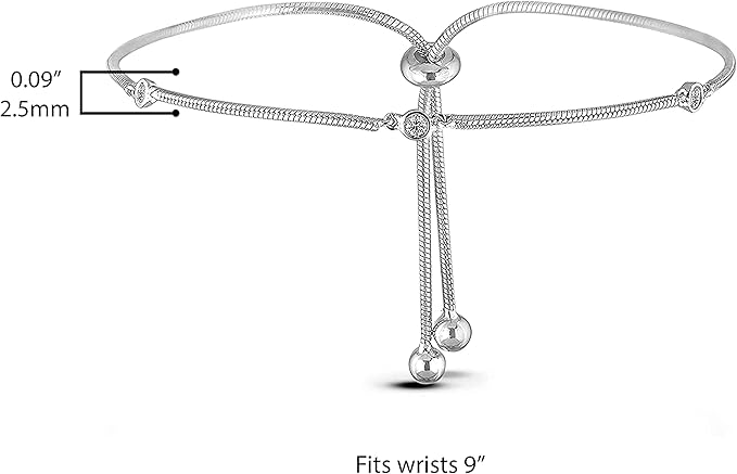 925 sterling silver adjustable bolo bracelet on a white background, featuring a trilogy design with three bezel-set Canadian diamonds. Adjustable slide closure fits up to a 9-inch wrist size.