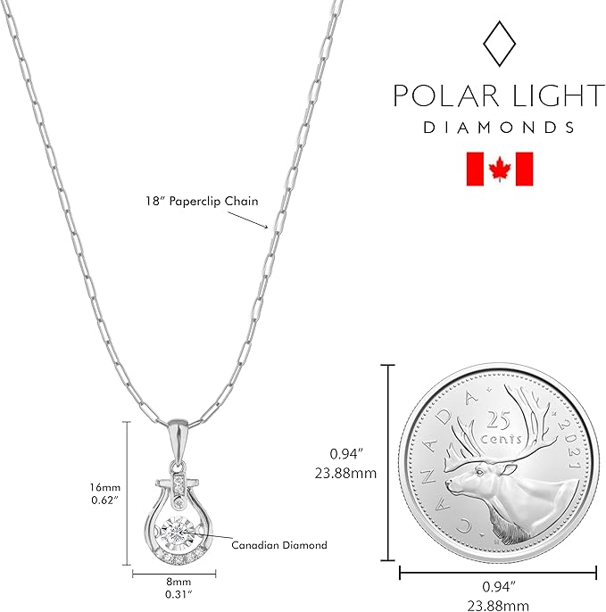 925 Sterling Silver 0.10 Cttw Natural Canadian Dancing Diamond Pendant & Paperclip Chain